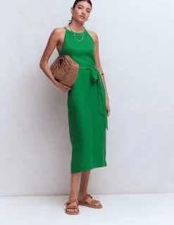 Boden Robes & Combinaisons|Midi-Robe midi à encolure américaine Rosa en lin Vert Amazonie