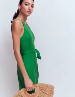 Boden Robes & Combinaisons|Midi-Robe midi à encolure américaine Rosa en lin Vert Amazonie