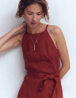 Boden Robes & Combinaisons|Midi-Robe midi à encolure américaine Rosa en lin Orange brûlé