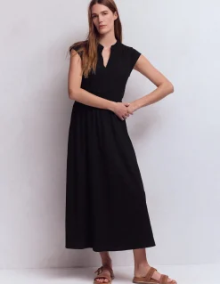 Boden Robes & Combinaisons|Midi-Robe midi Alba à smocks en jersey Noir