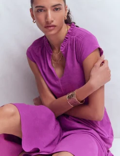 Boden Robes & Combinaisons|Midi-Robe midi Alba à smocks en jersey Prune