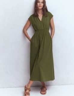 Boden Robes & Combinaisons|Midi-Robe midi Alba à smocks en jersey Olive