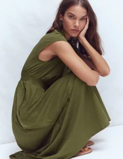 Boden Robes & Combinaisons|Midi-Robe midi Alba à smocks en jersey Olive