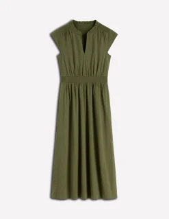 Boden Robes & Combinaisons|Midi-Robe midi Alba à smocks en jersey Olive