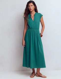 Boden Robes & Combinaisons|Midi-Robe midi Alba à smocks en jersey Vert canard