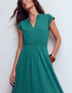 Boden Robes & Combinaisons|Midi-Robe midi Alba à smocks en jersey Vert canard