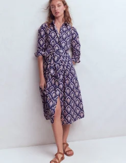 Boden Robes & Combinaisons|Midi-Robe midi Alexa à manches longues Motif Petal Terrace bleu marine