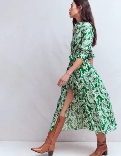 Boden Robes & Combinaisons|Midi-Robe midi Alexa à manches longues Vert frais, motif Scattered Vine