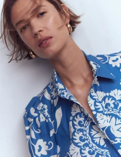 Boden Robes & Combinaisons|Midi-Robe midi Alexa à manches longues Bleu, motif Decorative Blossom