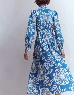 Boden Robes & Combinaisons|Midi-Robe midi Alexa à manches longues Bleu, motif Decorative Blossom