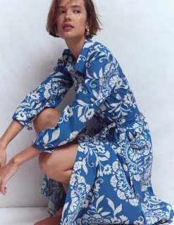 Boden Robes & Combinaisons|Midi-Robe midi Alexa à manches longues Bleu, motif Decorative Blossom