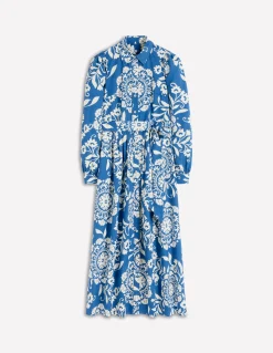 Boden Robes & Combinaisons|Midi-Robe midi Alexa à manches longues Bleu, motif Decorative Blossom