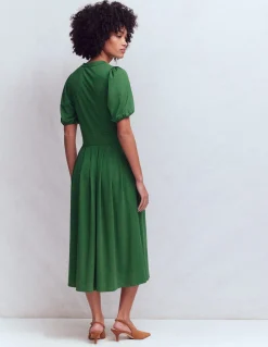 Boden Tenues De Travail|Robes & Combinaisons-Robe midi Amber plissée en jersey Vert chasseur