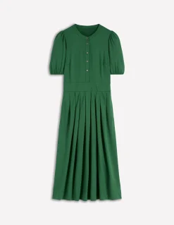 Boden Tenues De Travail|Robes & Combinaisons-Robe midi Amber plissée en jersey Vert chasseur