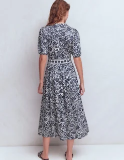 Boden Robes & Combinaisons|Midi-Robe midi Amber plissée en jersey Bleu marine foncé, motif floral