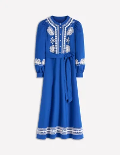 Boden Robes & Combinaisons|Midi-Robe midi Ava en lin mélangé Broderie bleue