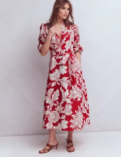 Boden Robes & Combinaisons|Midi-Robe midi Ava en lin mélangé Salsa, motif Botanical Flourish