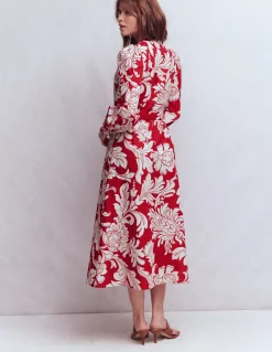 Boden Robes & Combinaisons|Midi-Robe midi Ava en lin mélangé Salsa, motif Botanical Flourish