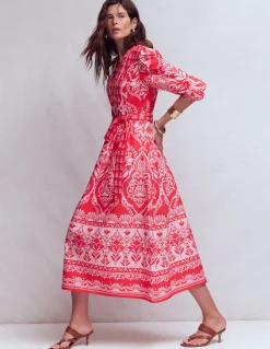 Boden Robes & Combinaisons|Midi-Robe midi Cary en coton Motif Ornamental Garden Mono rouge