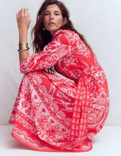 Boden Robes & Combinaisons|Midi-Robe midi Cary en coton Motif Ornamental Garden Mono rouge