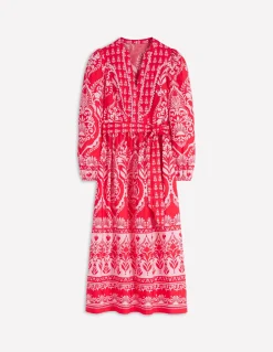 Boden Robes & Combinaisons|Midi-Robe midi Cary en coton Motif Ornamental Garden Mono rouge
