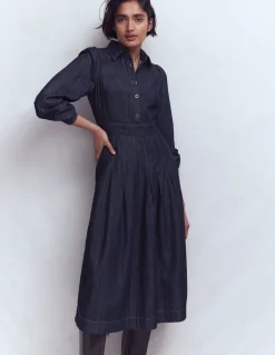 Boden Robes & Combinaisons|Midi-Robe midi en jean à jupe plissée Indigo