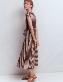 Boden Robes & Combinaisons|Robes Coupe Petite-Robe midi Eve en jersey Glycine profond, rayé ivoire