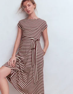 Boden Robes & Combinaisons|Robes Coupe Petite-Robe midi Eve en jersey Glycine profond, rayé ivoire