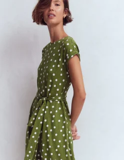 Boden Tenues De Travail|Robes & Combinaisons-Robe midi Eve en jersey Olive, pois peints
