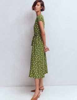 Boden Tenues De Travail|Robes & Combinaisons-Robe midi Eve en jersey Olive, pois peints