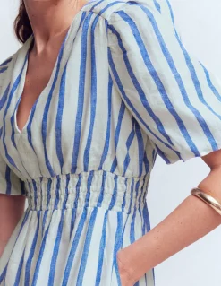 Boden Robes & Combinaisons|Midi-Robe midi Irene en lin Rayé bleu