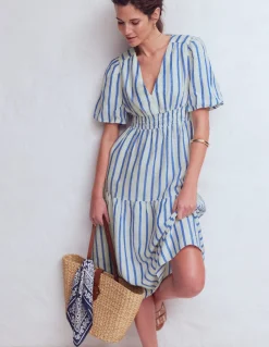 Boden Robes & Combinaisons|Midi-Robe midi Irene en lin Rayé bleu