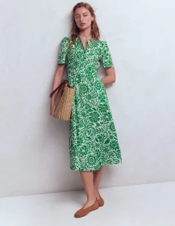 Boden Robes & Combinaisons|Midi-Robe midi Ivy en coton Vert verdoyant, motif Meadow Scatter