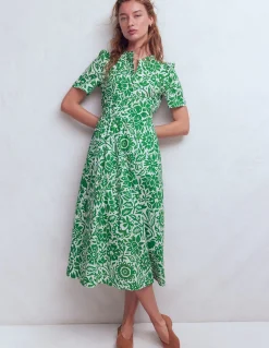 Boden Robes & Combinaisons|Midi-Robe midi Ivy en coton Vert verdoyant, motif Meadow Scatter