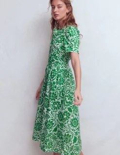 Boden Robes & Combinaisons|Midi-Robe midi Ivy en coton Vert verdoyant, motif Meadow Scatter