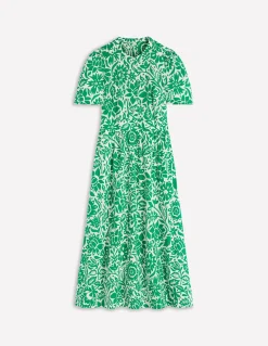 Boden Robes & Combinaisons|Midi-Robe midi Ivy en coton Vert verdoyant, motif Meadow Scatter