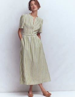 Boden Robes & Combinaisons|Midi-Robe midi Ivy en lin Rayé olive, ivoire
