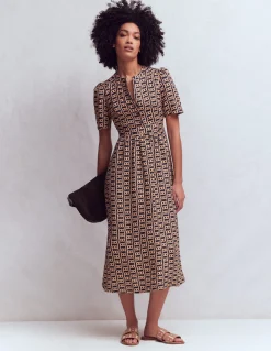 Boden Tenues De Travail|Robes & Combinaisons-Robe midi Ivy en lin Bleu marine foncé, motif Rope Trellis