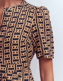 Boden Tenues De Travail|Robes & Combinaisons-Robe midi Ivy en lin Bleu marine foncé, motif Rope Trellis