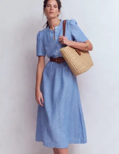 Boden Robes & Combinaisons|Midi-Robe midi Ivy en lin Chambray bleu d'été