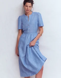 Boden Robes & Combinaisons|Midi-Robe midi Ivy en lin Chambray bleu d'été