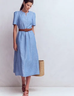 Boden Robes & Combinaisons|Midi-Robe midi Ivy en lin Chambray bleu d'été