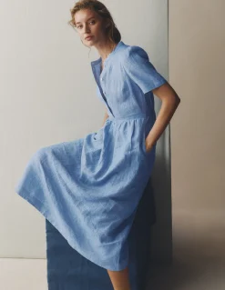 Boden Robes & Combinaisons|Midi-Robe midi Ivy en lin Chambray bleu d'été