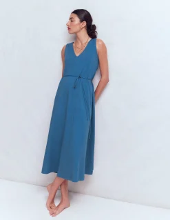 Boden Robes & Combinaisons|Robes Coupe Petite-Robe midi Mia en jersey à col V Bleu tourmaline