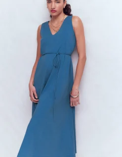 Boden Robes & Combinaisons|Robes Coupe Petite-Robe midi Mia en jersey à col V Bleu tourmaline