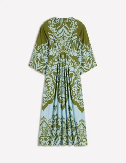 Boden Robes & Combinaisons|Midi-Robe midi Nell façon kimono en jersey Olive, motif Ornamental Garden
