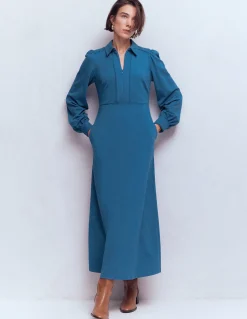 Boden Tenues De Travail|Robes & Combinaisons-Robe midi Pip zippée en point de Rome Bleu tourmaline
