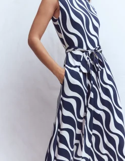 Boden Robes & Combinaisons|Midi-Robe midi Tamsin en jersey Bleu marine foncé, motif Rhythmic Wave