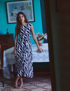 Boden Robes & Combinaisons|Midi-Robe midi Tamsin en jersey Bleu marine foncé, motif Rhythmic Wave