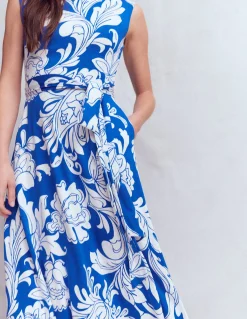 Boden Robes & Combinaisons|Midi-Robe midi Tamsin en jersey Bleu, motif Botanical Flourish Mono